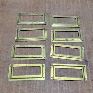 Vintage Brass Drawer Name Plate Index Card Label Holders Lot Of 8